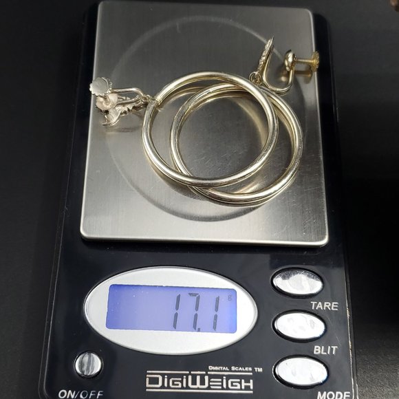 Sterling Silver Feathered God Large Hoop Screw On Earrings - Picture 6 of 6